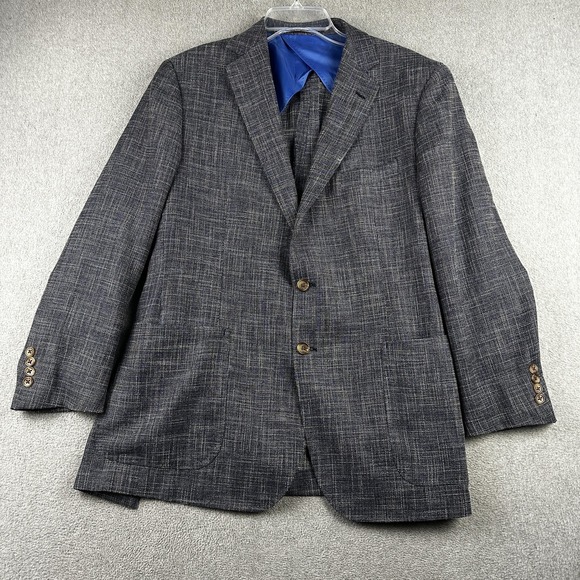 Patrick James Blazer Mens 40R Blue Linen Wool Italian Guabello Fabric Sportcoat